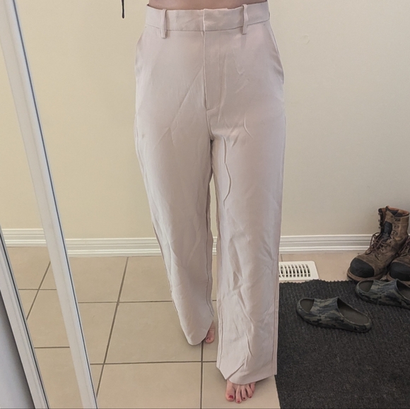 Zara Straight Leg Dress Pants Light Cream - Picture 4 of 4